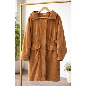 POL Oversized Corduroy Hooded Trench Coat Tan Utility Western Long Jacket